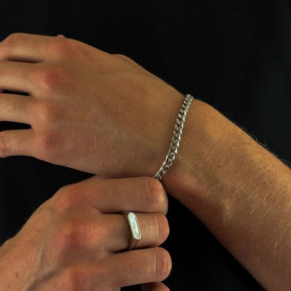 SCHMALER ONYX RING HELL (SILBER)