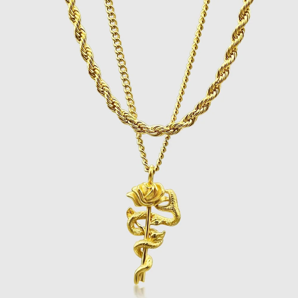 ROSE SNAKE X ROPE CHAIN SET (GOLD)