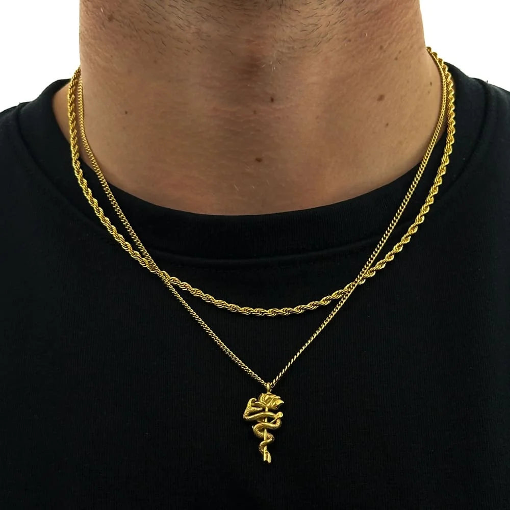 ROSE SNAKE X ROPE CHAIN SET (GOLD)
