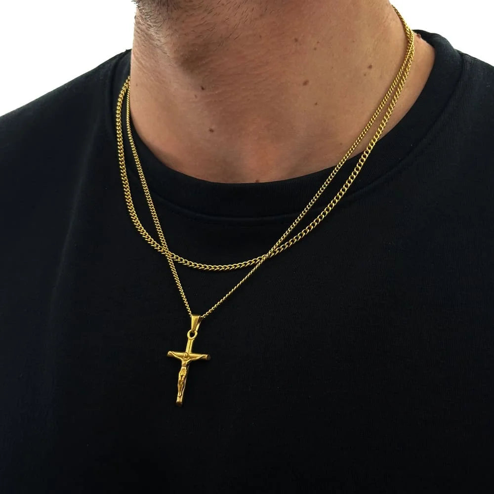 KRUZIFIX JESUS X CURB CHAIN SET (GOLD)