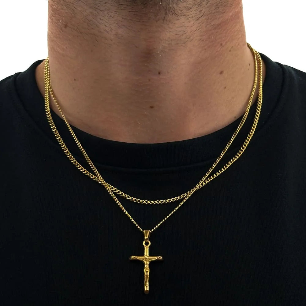 KRUZIFIX JESUS X CURB CHAIN SET (GOLD)